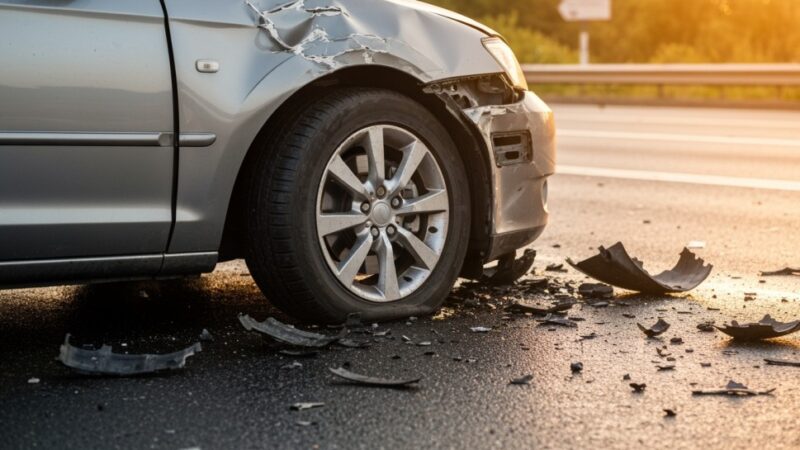 Wypadek na DK1: zablokowana jezdnia w stronę Tychów po kolizji ciężarówki z osobówką