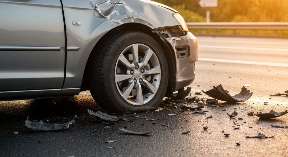 Wypadek na DK1: zablokowana jezdnia w stronę Tychów po kolizji ciężarówki z osobówką